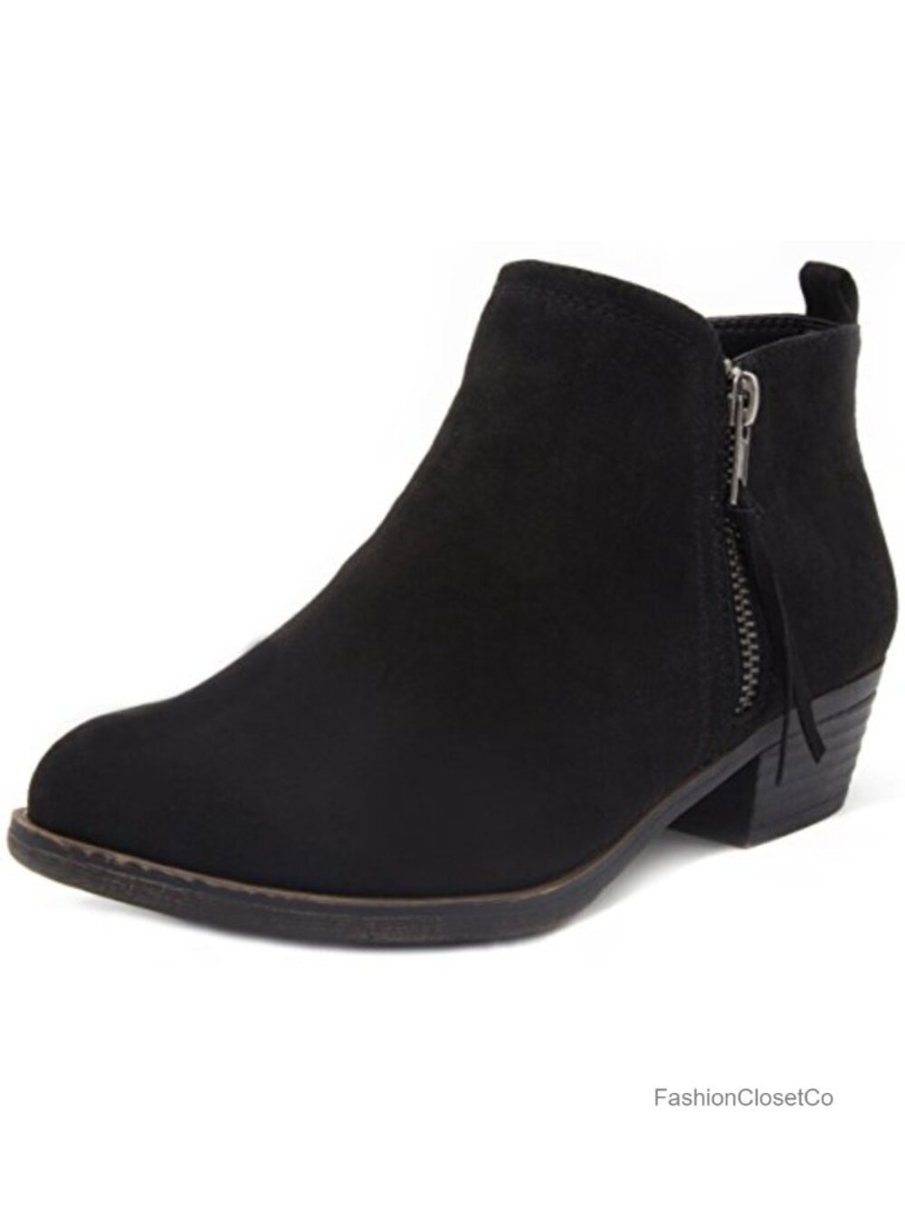 Faux Suede Ankle Booties with Side Zip Low Heel Winter Boots